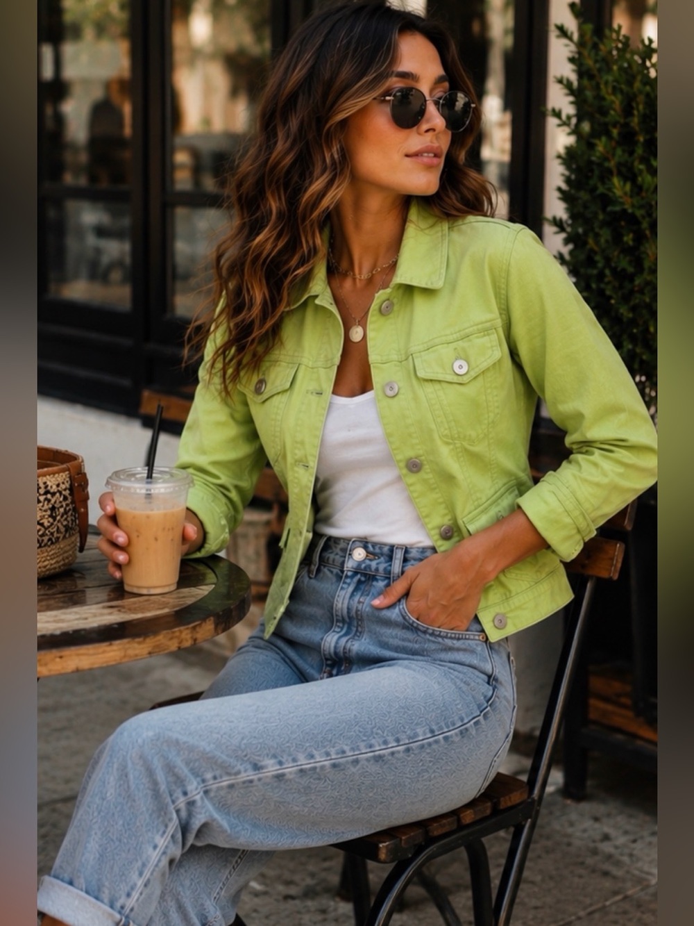 NWOT Lime Green Denim Jacket  | Petite Large | Utility Style | Statement Piece